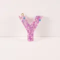 Resin Letter Y Pendant Purple Glitter DIY Keychain Accessory Shimmering Alphabet Charm - Letter Y