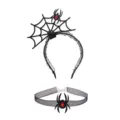 Gothic Halloween spider web headband and mesh choker necklace set for party costume accessories. - Style 1 Spiderweb Red Rose Headband + Mesh Faux Gemstone Spider Choker