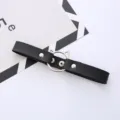 Black leather choker necklace with metal cat ear ring design, punk gothic fashion jewelry. - Cat Clavicle Chain Style / Black