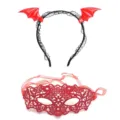 Halloween bat wings headband and red lace mask set, perfect for party costume and festival decor. - Style 2 Red PU Bat And Red Mask