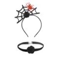 Detailed shot of Halloween black spider web headband and rose choker set for party. - Style 3 Spiderweb Red Rose Headband + Black Flower Velvet Choker