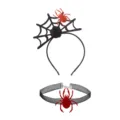 Halloween spider headband and choker set with glitter spider and web for party dress up - Style 4 Glitter Spiderweb Red Rose Headband + Mesh Glitter Spider Choker