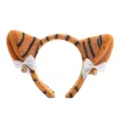 Close-up detail of the plush tiger ear headband with cute bow and tiny bell ornament. - 4# Yellow Tiger Ears Bell Bow
