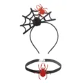 Halloween spider headband and choker set, black web and red glitter design for party. - Style 5 Spiderweb Black Rose Red Spider Headband + Mesh Red Spider Choker