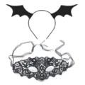 Halloween bat wing headband and lace mask set, perfect for festival party costume detail. - Style 3 Black Large Bat And Black Mask