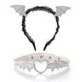 Halloween bat wing headband and heart choker set sweet cool party hair accessories jewelry item - Headband And Choker Combination / Silver