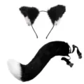 Schwarz weiße Katzenohren Haarreif und flauschiges Schwanz Set für Cosplay und Party. - 12# Schwarz Innen Weiß + Schwarz Weißer Schwanz