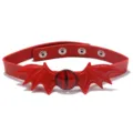 Gothic red leather choker necklace with bat wings and an evil eye centerpiece for Halloween. - Red