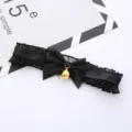 Black lace choker necklace with bow and gold bell, cute cat style gothic fashion accessory. - Lace Bell Style / Black