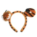 Plush tiger headband detail, weiches orange schwarz gestreiftes Material mit Tiermotiv. - 5# Yellow 3D Tiger Head Tail