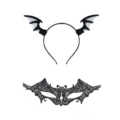 Halloween bat wing headband lace mask set party cosplay costume hair hoop black dress up - Style 5 White Base Bat And Bat Mask