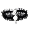 Black lace bell choker necklace with cute cat ear ring, sexy gothic neck jewelry for women. - Black
