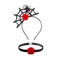 Halloween spider web headband and black rose choker set for party costume dress up accessories. - Style 6 Spiderweb Red Rose Faux Gemstone Eye Spider Headband + Black Rose Suede Choker