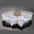 White lace choker necklace with cute bow and golden bell, sexy erotic fashion neck accessory. - Style 1 (TZ150) / White