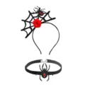 Halloween spider web headband and choker set with red rose and crystal gemstone for party. - Style 8 Spiderweb Red Rose Faux Gemstone Headband + Faux Gemstone Spider Velvet Choker