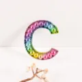 Letter C rhinestone pearl patch, colorful gradient DIY apparel clothing bag accessory sku. - Letter C