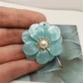 Light blue double layered acrylic flower DIY jewelry accessory charm for earrings hair bows. - 39mm 3D Flower / Blue Single Hole