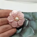 Pink acrylic camellia flower jewelry accessory 3D double layer pearl center DIY craft piece - 39mm 3D Flower / Pink