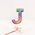 Letter J rhinestone pearl patch, colorful gradient DIY apparel clothing bag accessory variant. - Letter J