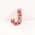 Pink Resin Letter J Pendant With Colorful Heart Sequins DIY Keychain Bag Accessory - Letter J