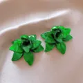 Green acrylic 3D flower earrings aesthetic resin floral jewelry accessories for women gifts - 38x42mm (3-Layer) / Green