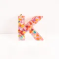 Pink heart sequin epoxy resin letter K pendant for cute DIY keychain bag charm accessories - Letter K