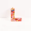 Pink heart sequin epoxy resin letter L pendant keychain bag DIY jewelry accessory - Letter L
