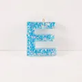 Blue resin letter E pendant glitter keychain DIY bag accessory charm for handmade crafts - Letter E