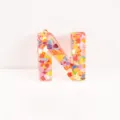 Pink heart glitter resin letter N pendant keychain bag charm DIY jewelry accessory. - Letter N