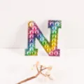 Colorful gradient rhinestone pearl letter N patch for DIY clothing and bags accessories - Letter N