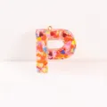 Pink Letter P Resin Pendant Colorful Heart Sequins Keychain DIY Bag Charm Jewelry Accessory - Letter P