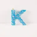 Resin letter K charm with blue glittering sequins, DIY keychain and bag accessory variant. - Letter K