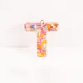Pink resin letter T pendant keychain glitter heart DIY bag charm jewelry accessory - Letter T