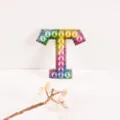 Colorful gradient letter T rhinestone pearl patch, ideal DIY clothing and bag accessory. - Letter T