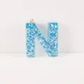 Blue resin letter N pendant keychain with holographic glitter for DIY bag charm accessory - Letter N