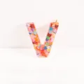 Pink heart sequin resin letter V keychain DIY jewelry pendant charm accessories - Letter V