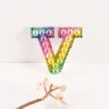 DIY letter V rhinestone pearl patch colorful gradient decorative accessory for bags and clothes. - Letter V