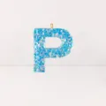 Blue glitter resin letter P pendant charm keychain DIY accessories for bags and keys - Letter P