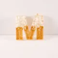 Resin letter M charm pendant with gold foil and white stone for custom DIY keychains and bags - M