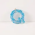 Blue glitter resin letter Q keychain charm DIY bag pendant accessory stylish ornament gift - Letter Q