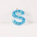 Blue glitter resin letter S charm pendant keychain DIY bag accessories stylish sparkling jewelry - Letter S