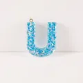 Blue glitter letter U resin keychain, stylish DIY bag charm and accessory for personalized gifts. - Letter U