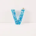 Blue glitter resin letter V pendant keychain DIY hanging ornament fashion accessories. - Letter V