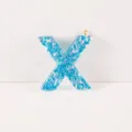 Blue resin letter X pendant filled with glitter sequins for DIY keychain bag charms. - Letter X