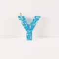 Blue resin letter Y pendant glitter keychain DIY bag charm fashion accessory stylish gift - Letter Y