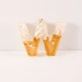 Resin letter W DIY charm pendant keychain backpack accessory with white stone and gold foil. - Letter W