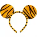 Detailed close-up of cute tiger striped plush headband with double round ears for party. - 8# Round Yellow Tiger Ears Style