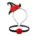 Halloween witch hat headband and choker detail, red rose lace design for party costume. - Style 9 Mini Witch Hat Red Rose Lace Headband + Red Rose Velvet Choker