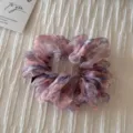 Vintage fluffy organza scrunchie hair tie for women, soft Korean style hair accessory. - Organza Small Floral Ring - Purple Pink