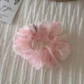 Pink floral organza hair scrunchie for women, fluffy vintage hair tie hair accessories cute - Organza Small Floral Ring - Sakura Pink
